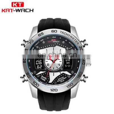 Low Moq KAT-Wach KT714 Mens Digital+Quartz Wrist Watches With LED&Auto Date Display Silicon Sport Watches