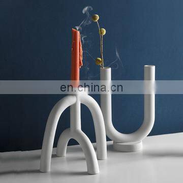 Wholesale Nordic Photo Props Wedding Decoration Candlestick Mumluk Plain Ceramic Candle Holder For Home Decor photo-5