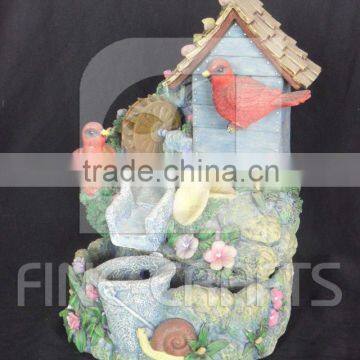 Polyresin bird house desktop fountain