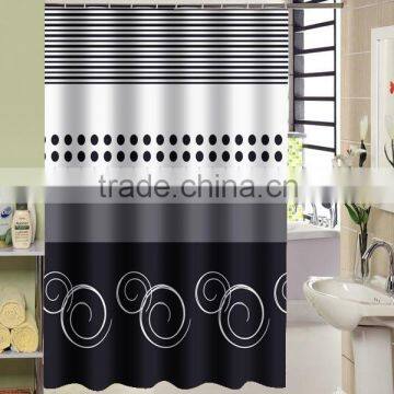2016 high quality circle and lines printed polyester shower curtain for hotel, family, waterproof bath curtain