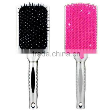 Women's Handcrafted Bling Bling Rhinestones Massaging Paddle Hair Brush Silver/Rose red