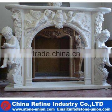 High quality natural marble fireplace carved with kids and angel