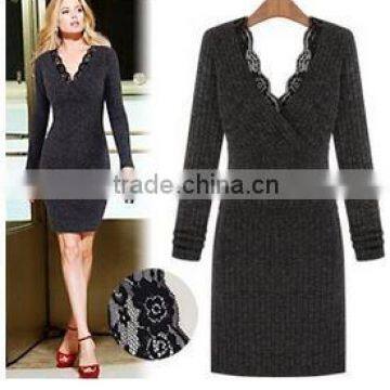 TRENDY WOMENS LADIES COMPUTER KNITTED LACE V-COLLAR LONG SLEEVE LADIES SWEATER