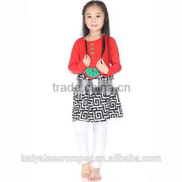 2015 baby girls long sleeve red green greek key ruffle top and and plain white pants set,fall giggle moon remake outfits