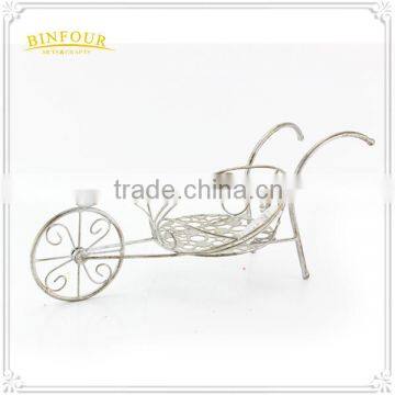 Metal White Wheelbarrow Shaped Planter Holder Flower Pot photo-6