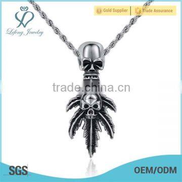 Custom style punk jewelry stainless steel skull pendant male necklace