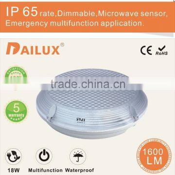 High Quality Black/White Square Aluminum 18W epistar IP65 emergency round glass Ceiling lamp