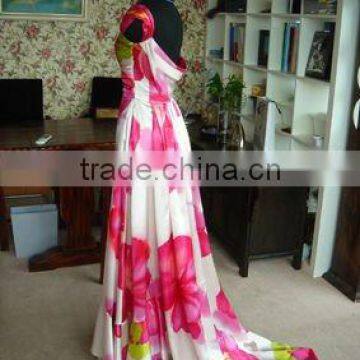 Digital printed silk evening dress