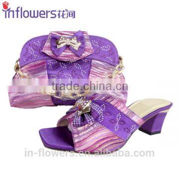 Whoelsale handmade eleglant design purple shoe and matching bag set