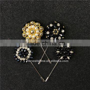 High Quality Black Rhinestone Flower Lapel Pins For Wedding Decoration,Garment Accessories Brooch Pin For Blazer