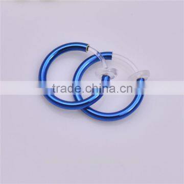 New design Blue Clip On Spring Hoop earring with plastic clip