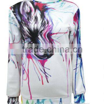 Custom design sublimation printed wolf pattern women's sweatshirt