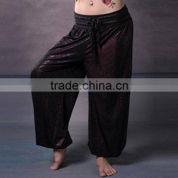 2016 Cheap Belly Dance Women Loose Trousers Metallic Elastic Ankle High Waist Plus Size Bloomers Tribal Pants