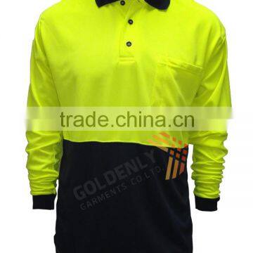 lastest custom 100% polyester hi vi long sleeve polo shirt hot sale in 2015