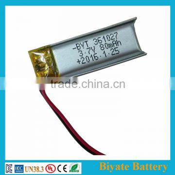 Small Polymer Battery for Smart Wearable 361027 3.7v 80mah