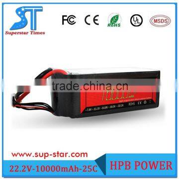 22.2v 10000mAh 6s 25C lithium polymer battery pack for RC helicopter airplane UAV