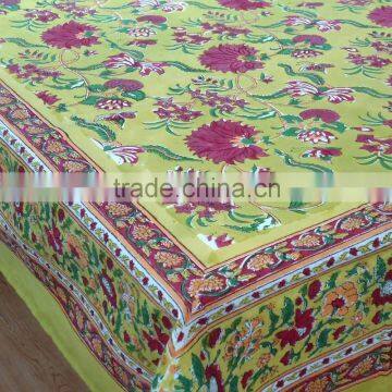 Square Size 150 x 150 Cms Hand Block Printed Flower Blossom Tablecloths