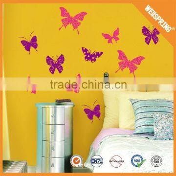 China wholesale reusable glossy 3d cheap glitter face butterfly pvc wall sticker