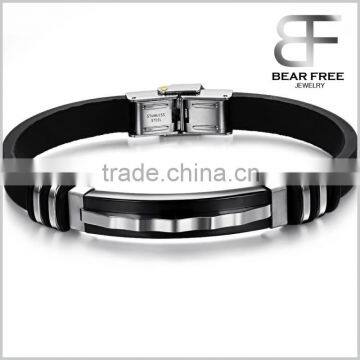 Cheap Custom Thin Men's 316L Stainless Steel Silicone Mill Finish Fashion Charm Wristband Bracelet, Fit 8-9inch