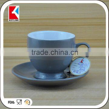 grey solid color biscuit ceramic tea cup and saucer,coffee cup and saucer