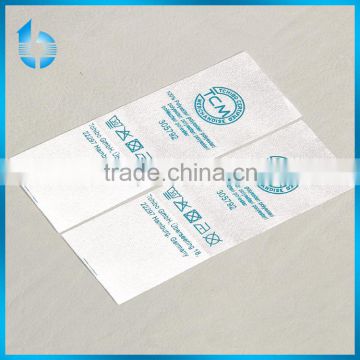 Custom Environmental polyester printed wash care label size label for baseball knit shirt