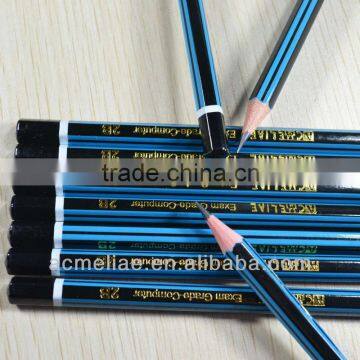 7" Standard Size Hexagonal Shape Black and Blue Striped Graphite 2B Pencil Sharpened With Dipped End photo-2