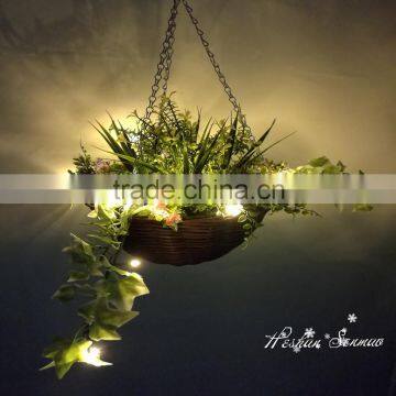 Energy-saving high quality artificial hanging basket plant simulation plant with LED lights