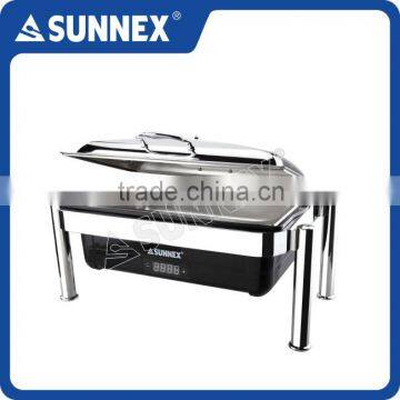 SUNNEX Eco-Friendly Modern Full Size Black Water Pan Stainess Steel Cover & Food Pan 13.5Ltr. CE Approved Electric Chafing Dish