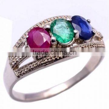 The Gopali Jewellers 925 Sterling Silver Beautifull Ruby Emerald Sapphire Gemstone Fashion Ring Handmade Ring For Women