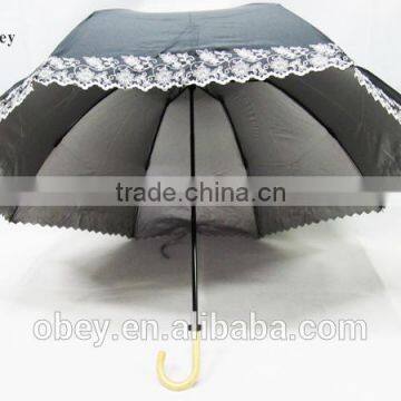 2 Folding big women umbrella with flower lace edge