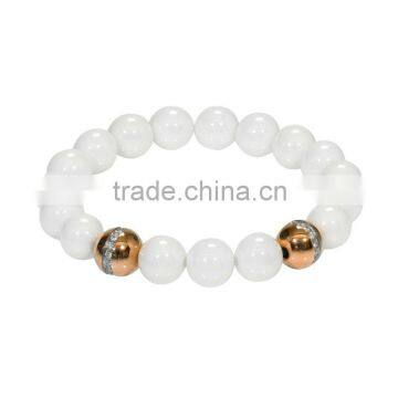 hot sale women's ceramic beaded bracelet,white and gold two tone bracelet,stainless steel and ceramic jewelry China supplier