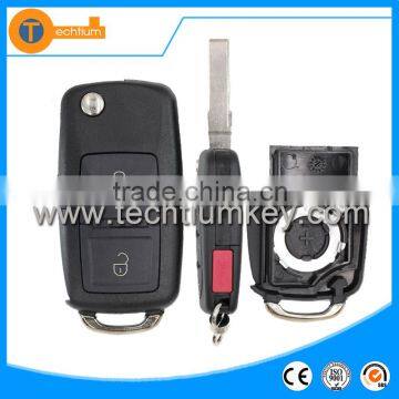 Refit key case with swith blade and logo Flip car remote key shell cover fob house for VW Bora t5 touareg