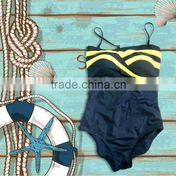 Balneaire OEM Service Navy Style Women Stripe Swimwear