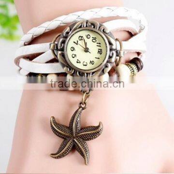Star pendent genuine leather quartz bracelet watch women