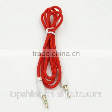 Braided car aux audio cable usb cable 3.5mm stereo audio cable male to male