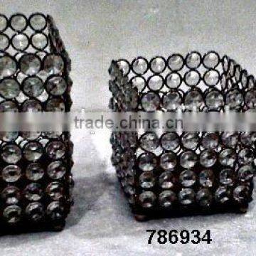 Iron & Glass Crystal Square Votive Candle Holder Set