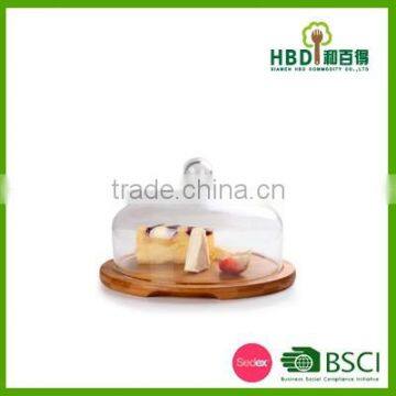 Hot Selling Glass Cheese Dome With Bamboo Base/glass Dome With Bamboo Base
