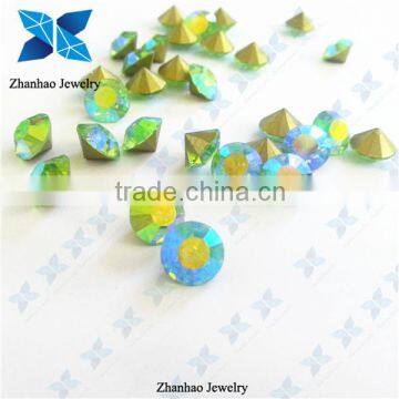 Peridot AB Colored Point back Crystal Glass Chaton Bead