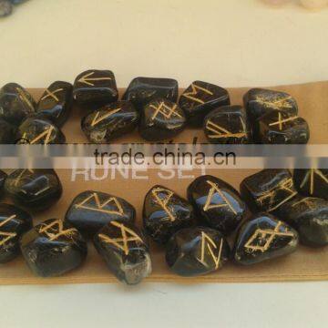 BLACK TOURMALINE RUNE SET WITH POUCH