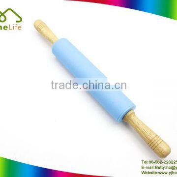 Wholesale colorful wood handle stainless steel baking silicone rolling pin