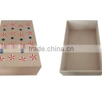 Wood Storage Box Home With Printing Cover Nature Color Decoration Large Size Collection Box on the Desk Wood Box for Sales Gif
