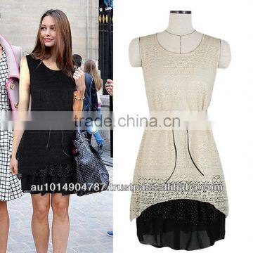 LACE FABRIC WITH NETTING AND CHINFFON BLACK LADY DRESS 584