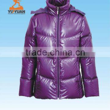 Womens purple color shiny down jacket made in nylon