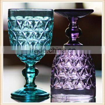 Colored Embossed Wine Glass With Short Stem