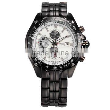 CURREN Black Steel Analog Date Display White Dial Quartz Sport Cool Mens Casual Watch