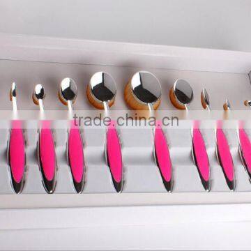 New Wholesale Toothbrush Shaped Foundation Brush 10 Pcs Pink and White Oval Makeup Brush Set