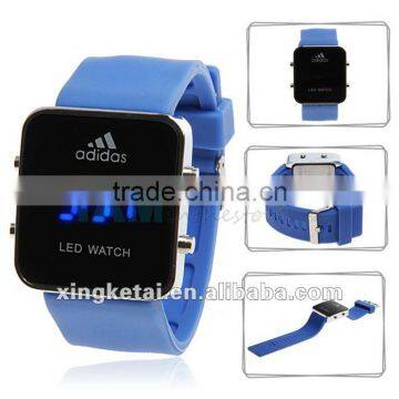 Chic Square Case Silicone Wristband Blue LED Watch with 4 Function Buttons Blue