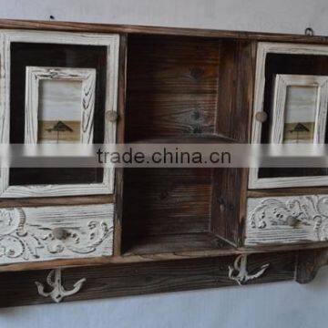 Antique Decorative Wall Wood Carved Cabinet With Drawers and Hooks photo-2