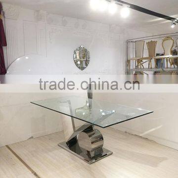 Hot Sale Modern Glass Top Mirror Silver Stainless Steel Dining Table photo-2