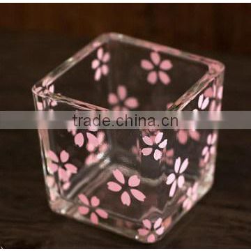 Square Flower printed glass candle- holders